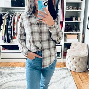 GAP Pink, Grey & Brown Plaid Button Down Shirt